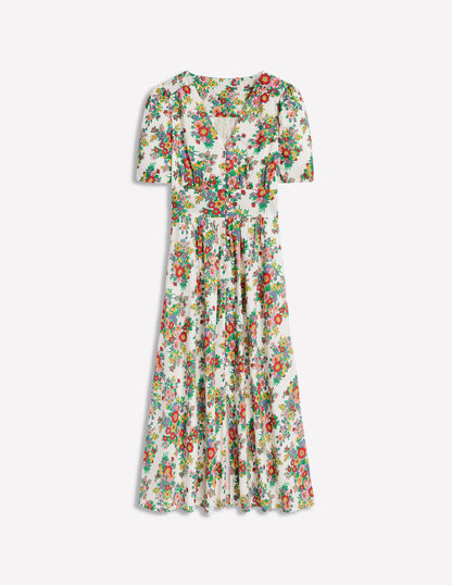 Lillian Cotton Midi Dress-Multi, Bouquet Cluster