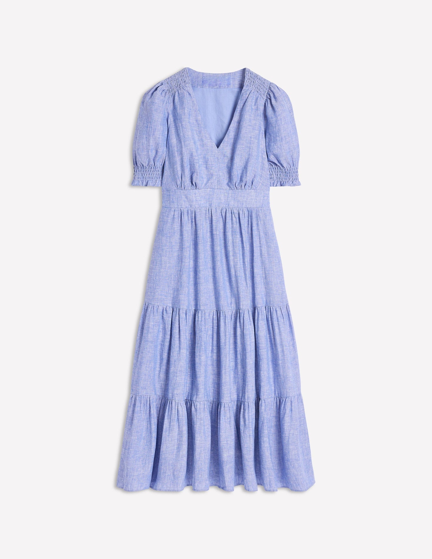 Anna Linen Tiered Midi Dress-Summer Blue Chambray