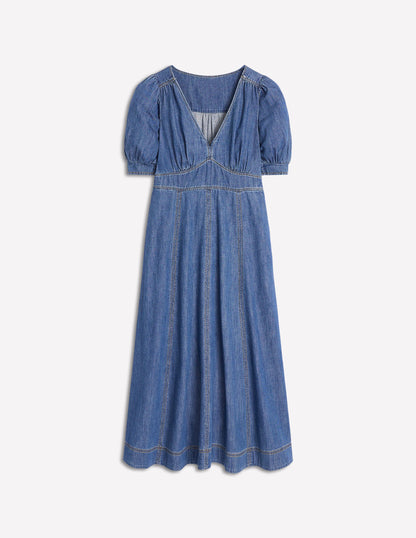 Denim Panel Tea Dress-Mid Vintage