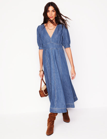 Denim Panel Tea Dress-Mid Vintage