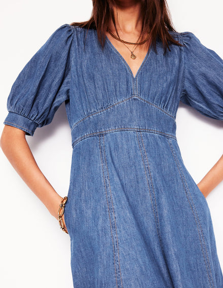 Denim Panel Tea Dress-Mid Vintage