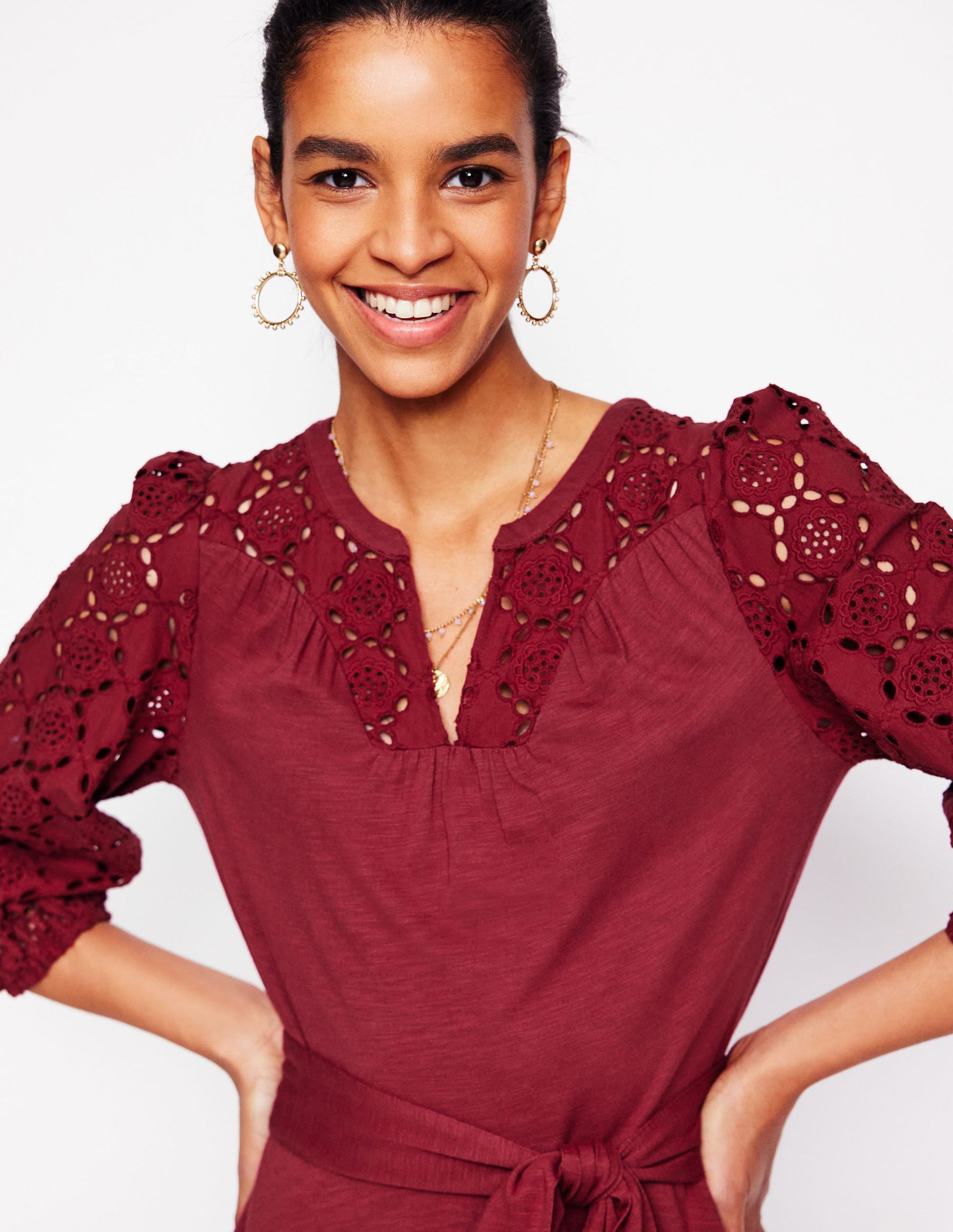 Eden Broderie Jersey Dress-Garnet Red-3