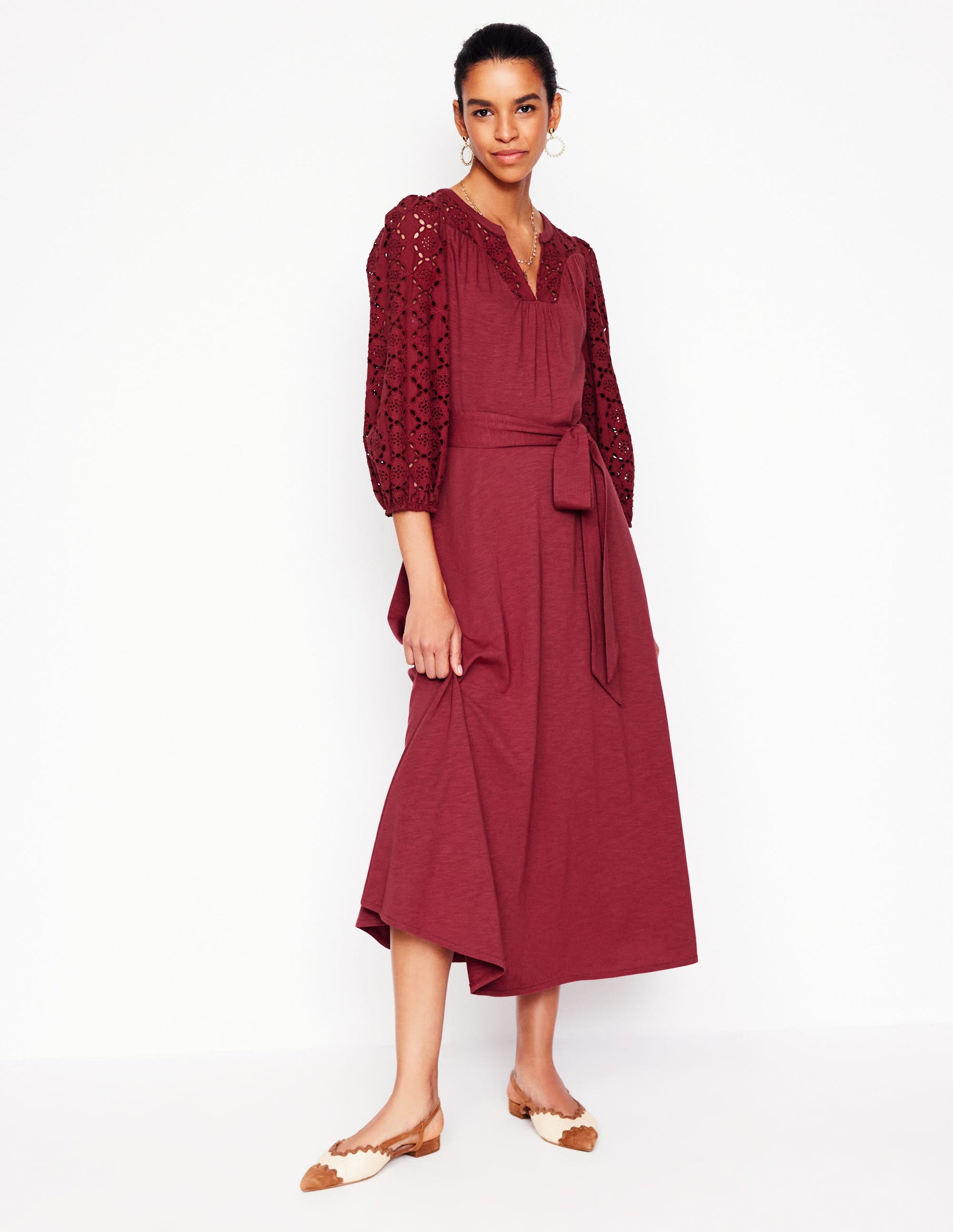 Eden Broderie Jersey Dress-Garnet Red-5