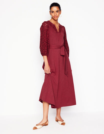 Eden Broderie Jersey Dress-Garnet Red-5