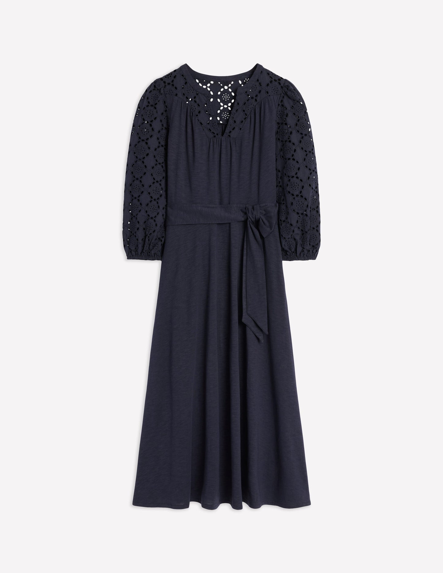 Eden Broderie Jersey Dress-Navy