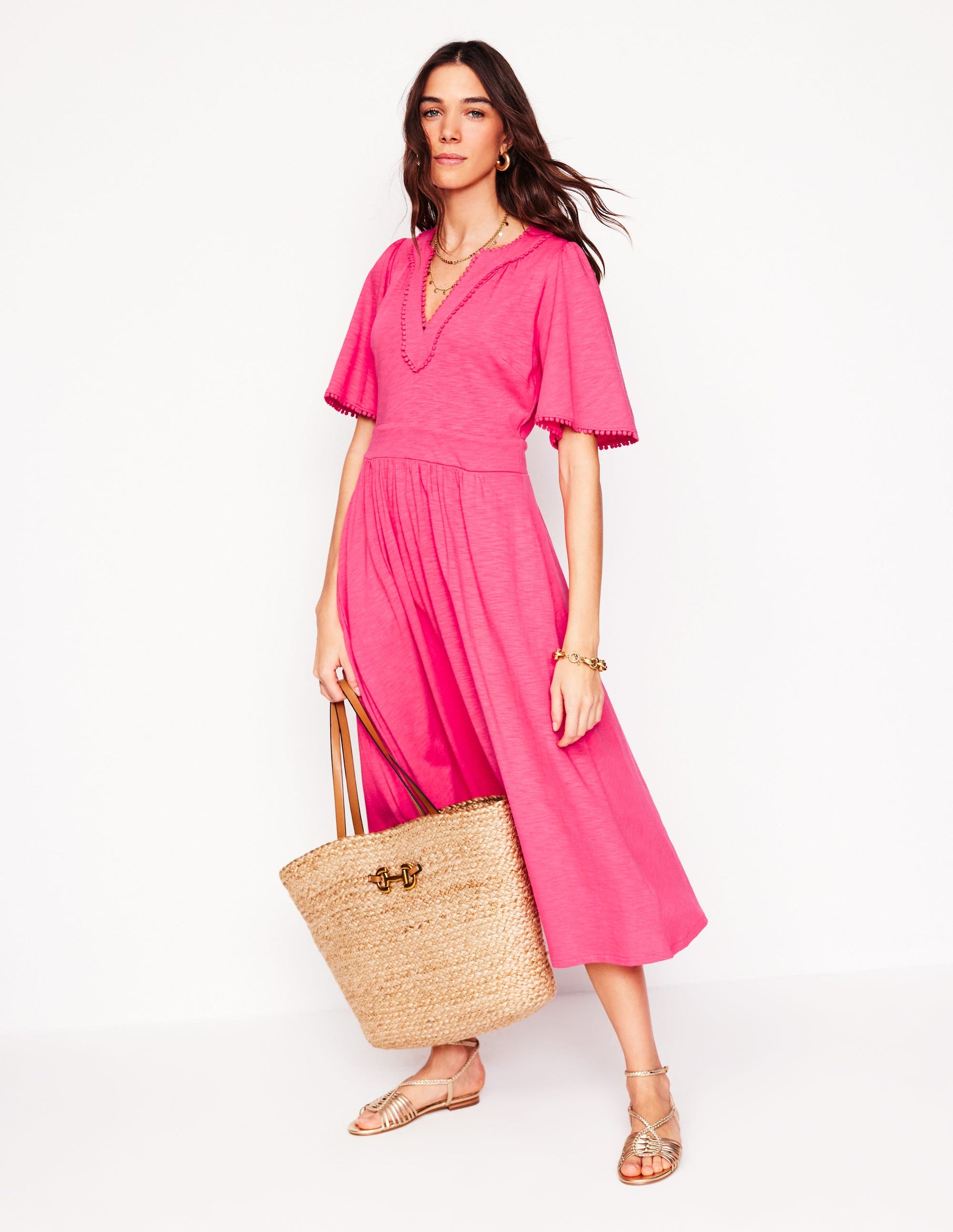 Maddie Trim Jersey Dress-Camelia Pink-5