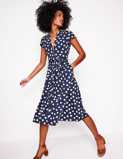 Sara Jersey Shirt Dress-French Navy, Abstract Dot