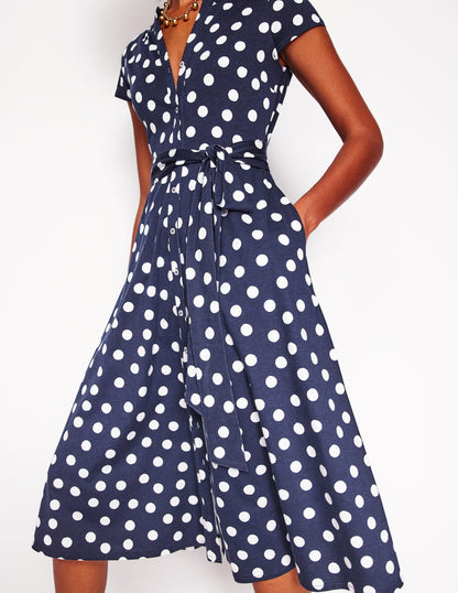 Sara Jersey Shirt Dress-French Navy, Abstract Dot