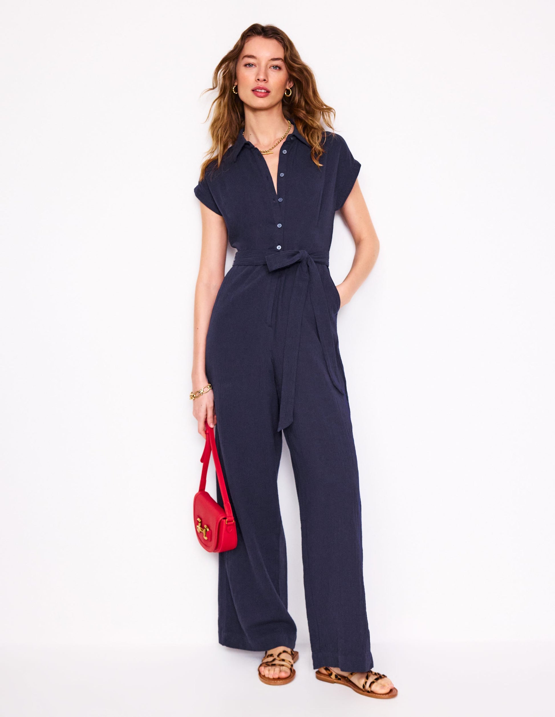 Colette Double Cloth Jumpsuit-Navy-1