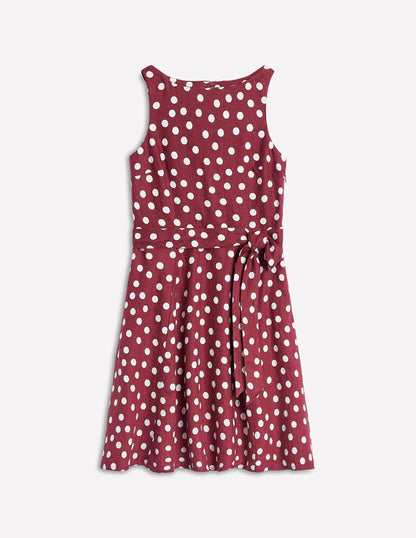 Anya Sleeveless Linen Dress-Chestnut, Abstract Dot