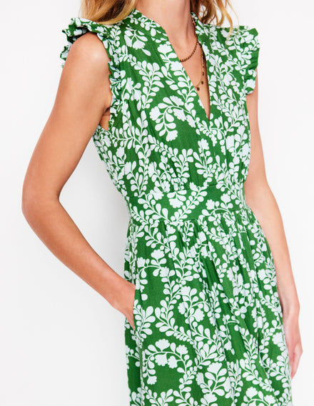 Wren Double Cloth Midi Dress-Paradise Green,Vine Silhouette