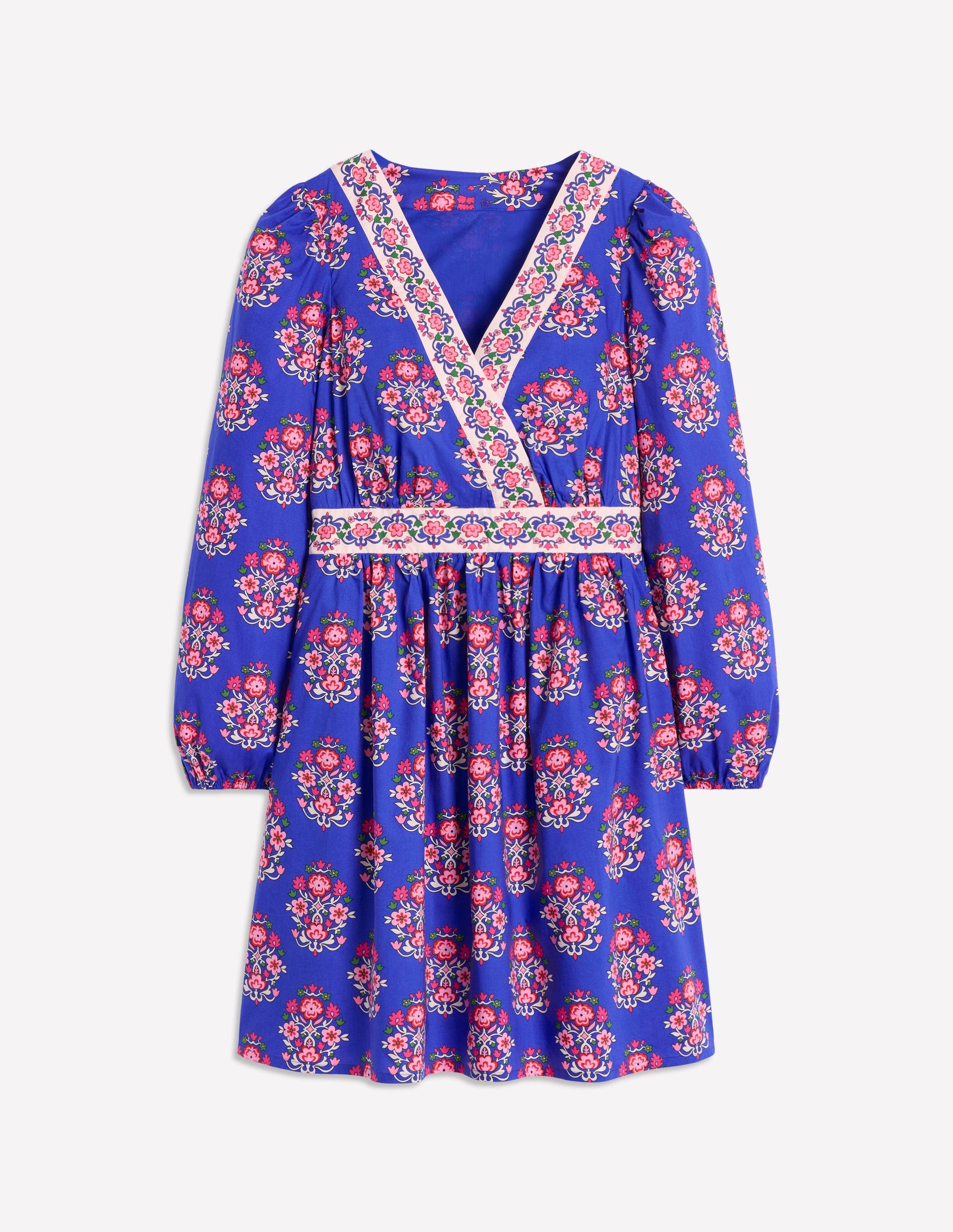 Mya Cotton Short Dress-Bright Blue, Wildflower Stamp-4
