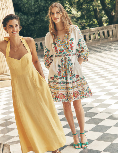 Mya Cotton Short Dress-Ivory, Botanical Sprig-2