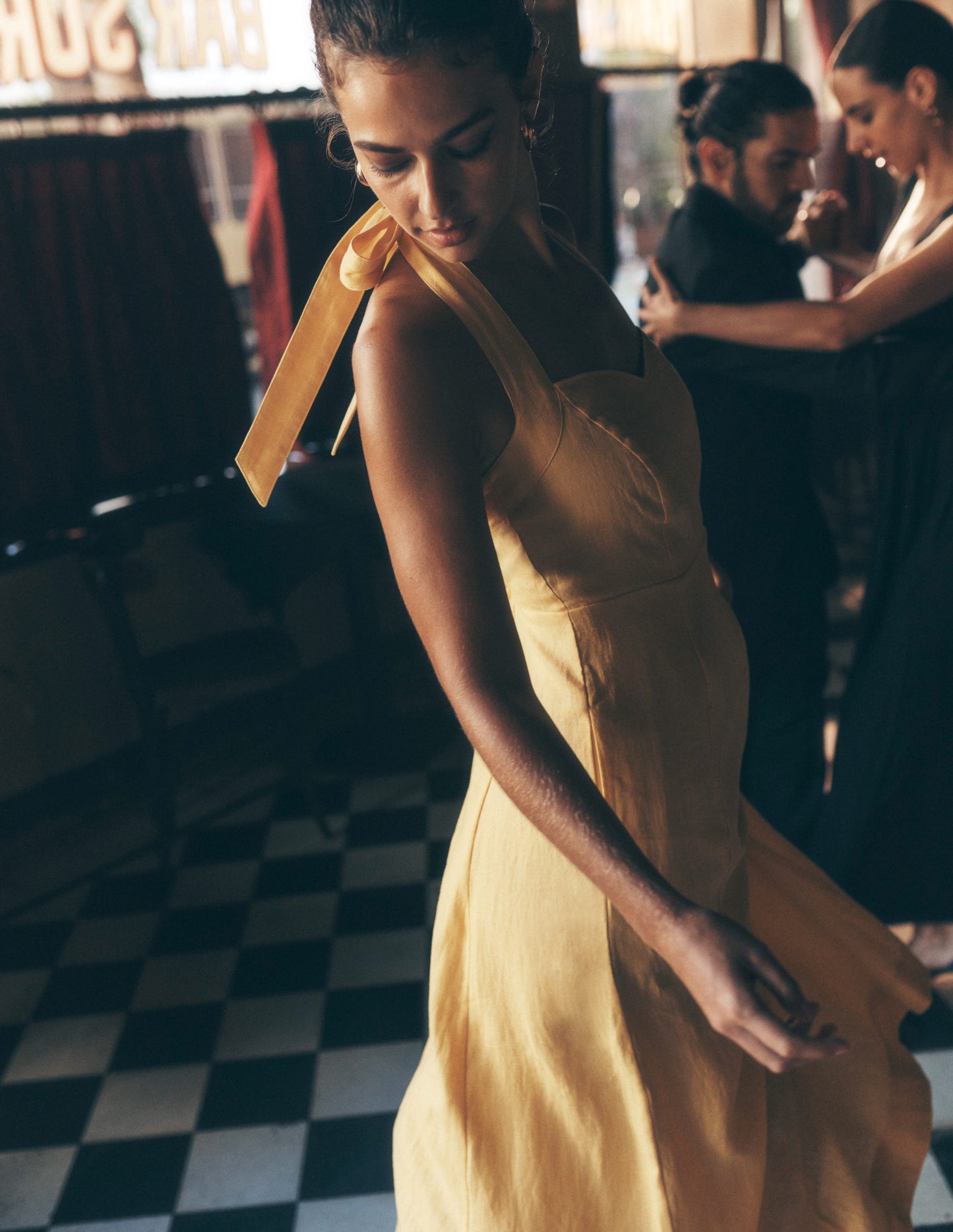 Halter Linen Dress-Buttermilk Yellow