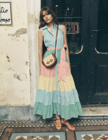 Multi Tiered Shirt Dress-Duck Egg Blue Stripe-5