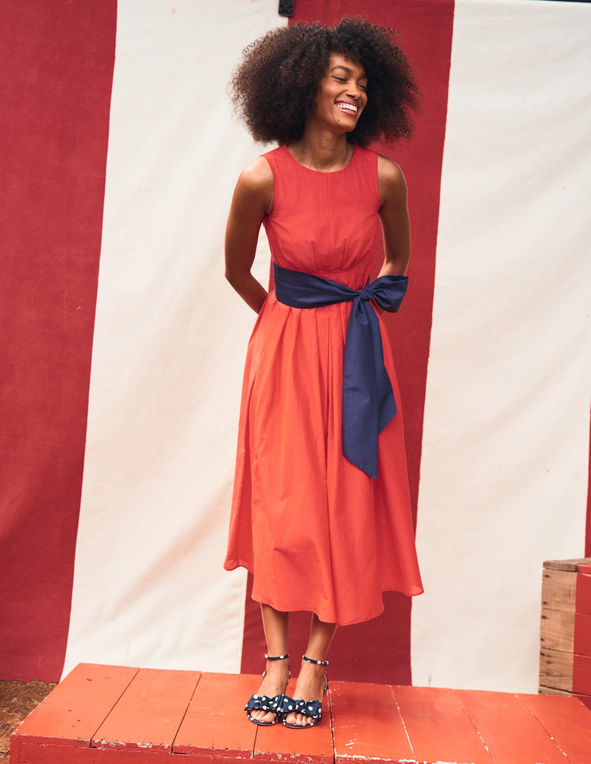 Pleated Sleeveless Dress-Poppy Red | Boden Global Pleated Sleeveless Dress-Poppy Red | Boden Global