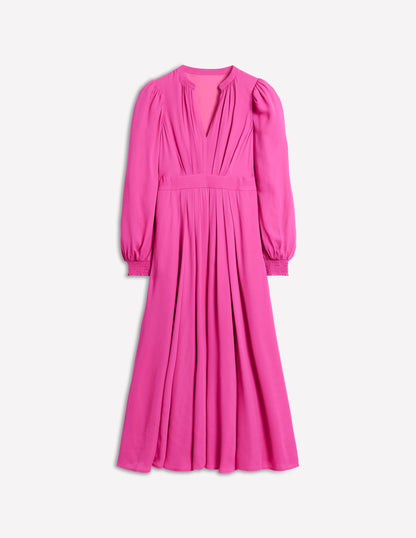 Pleat Detail Blouson Dress-Cosmos Pink-6