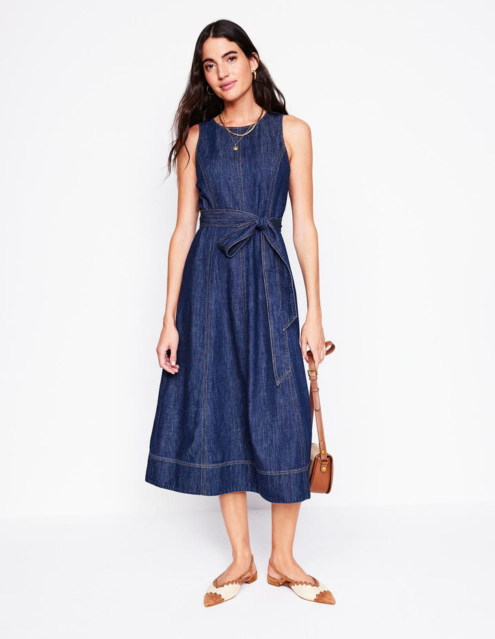 Sleeveless Denim Dress-Dark Vintage Denim
