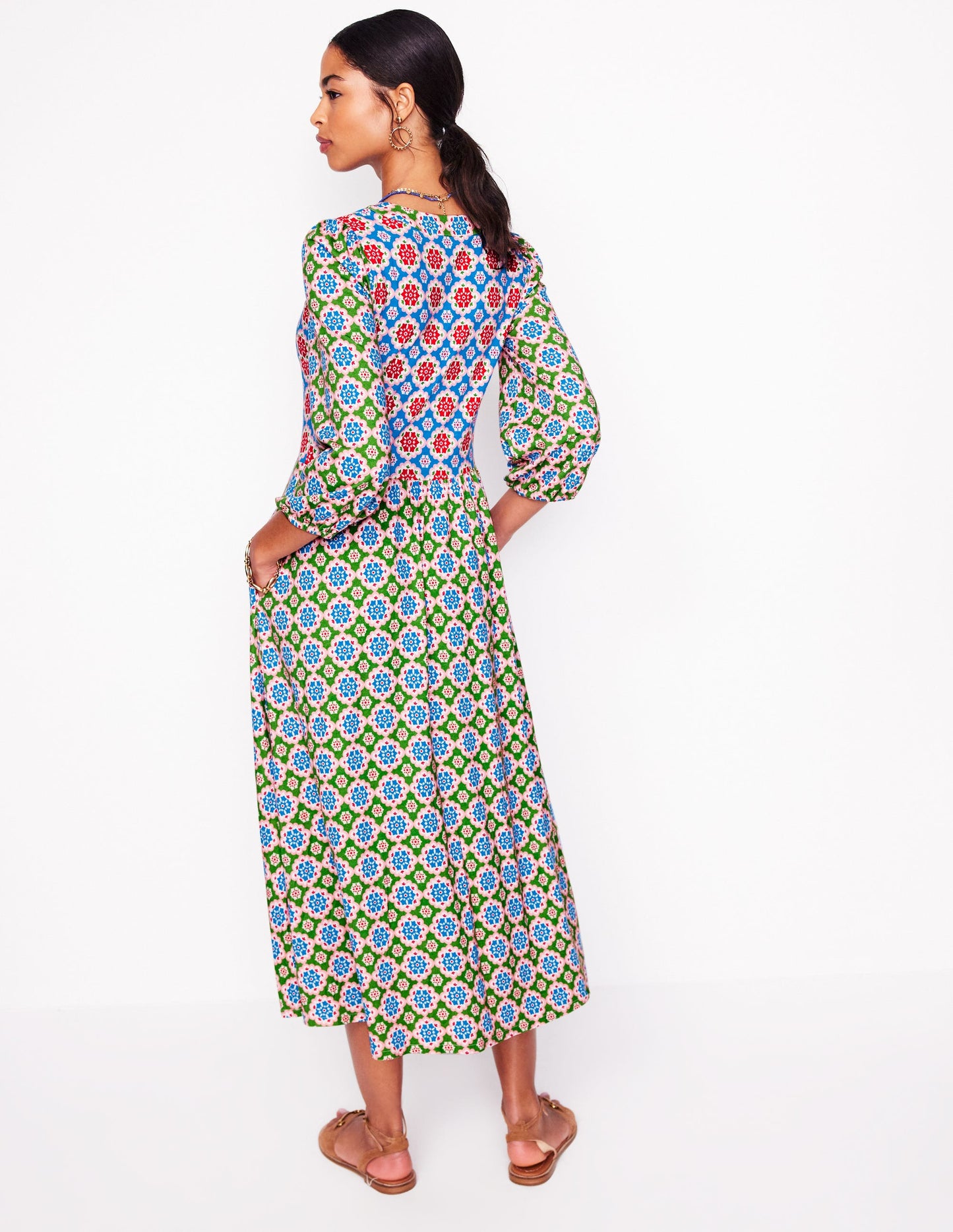 Notch Neck Midi Dress-Multi, Bloom Geo