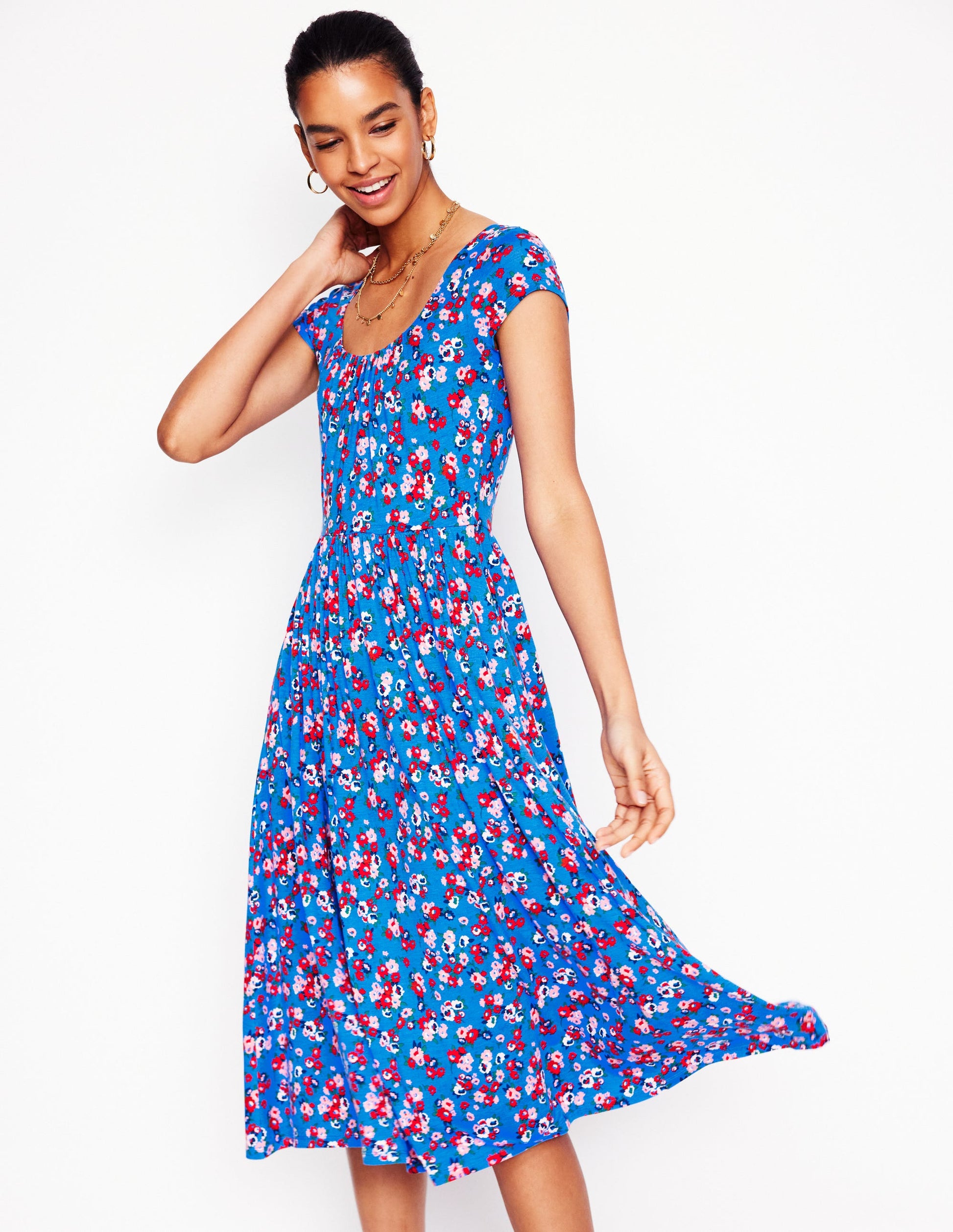 Samantha Scoop Jersey Dress-Cerulean Blue, Painterly Posy-1
