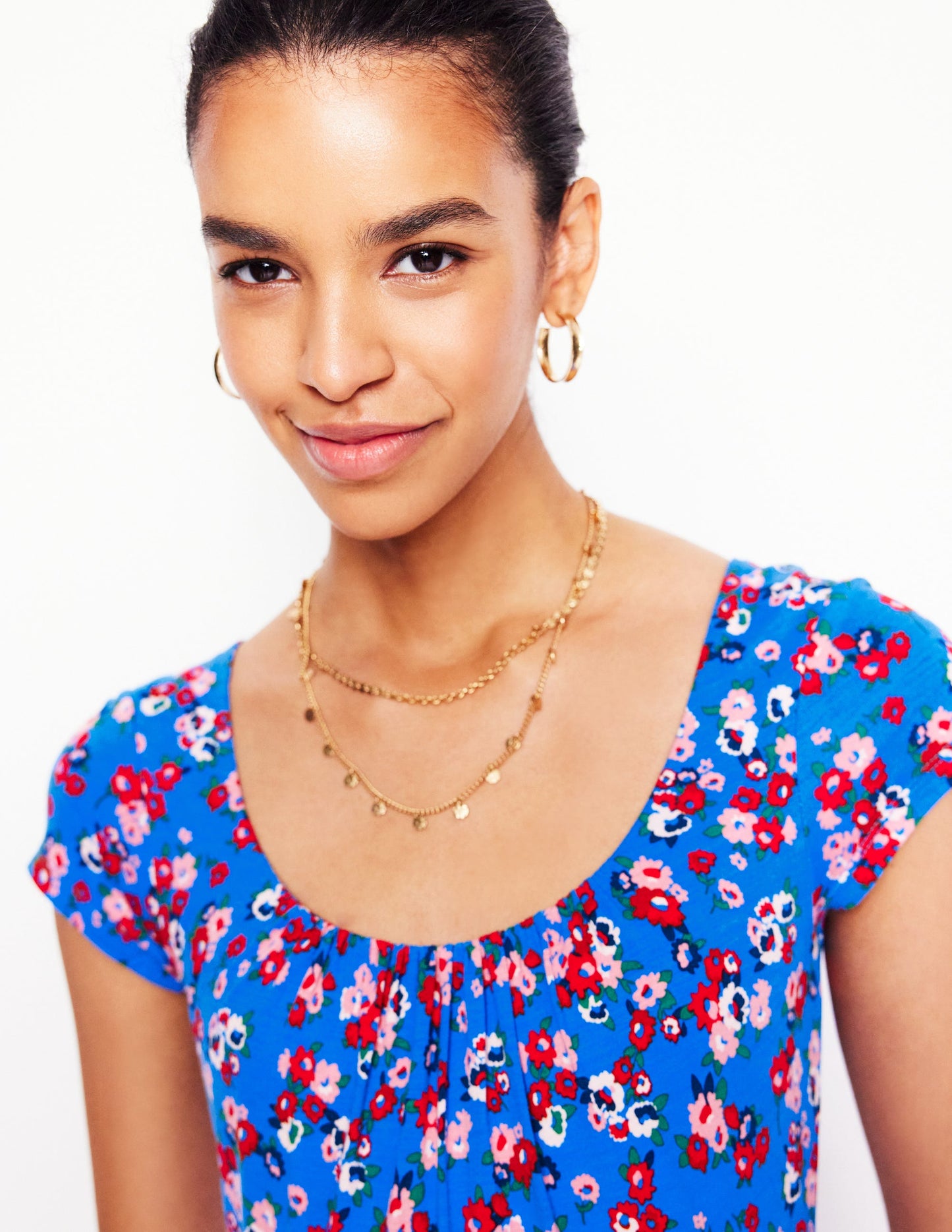 Samantha Scoop Jersey Dress-Cerulean Blue, Painterly Posy