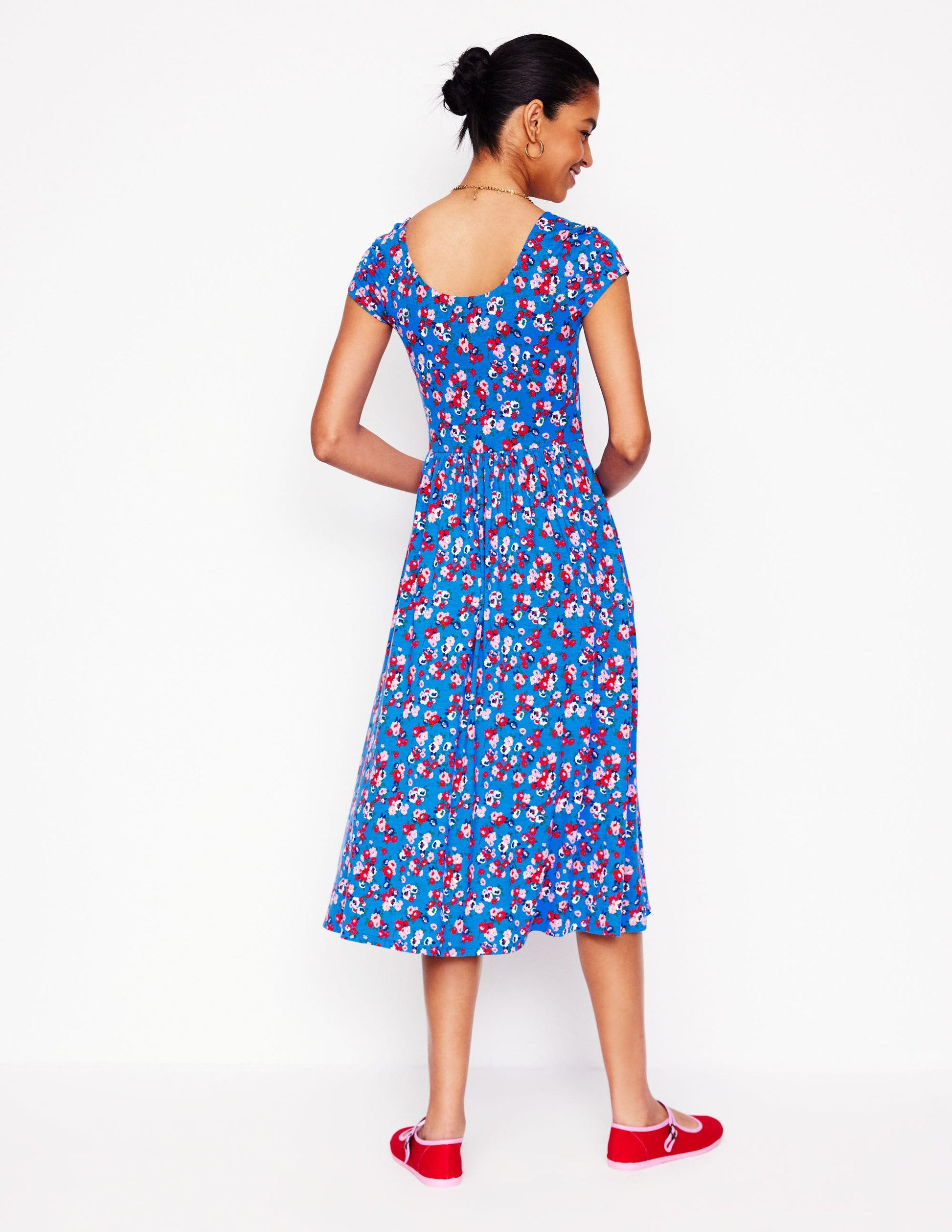Samantha Scoop Jersey Dress-Cerulean Blue, Painterly Posy-4