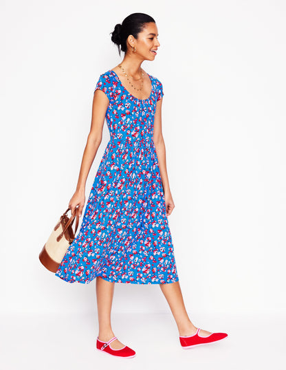 Samantha Scoop Jersey Dress-Cerulean Blue, Painterly Posy-5
