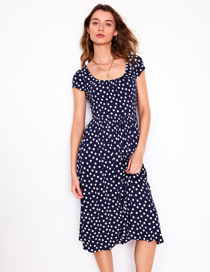 Samantha Scoop Jersey Dress-French Navy, Painted Dot-1