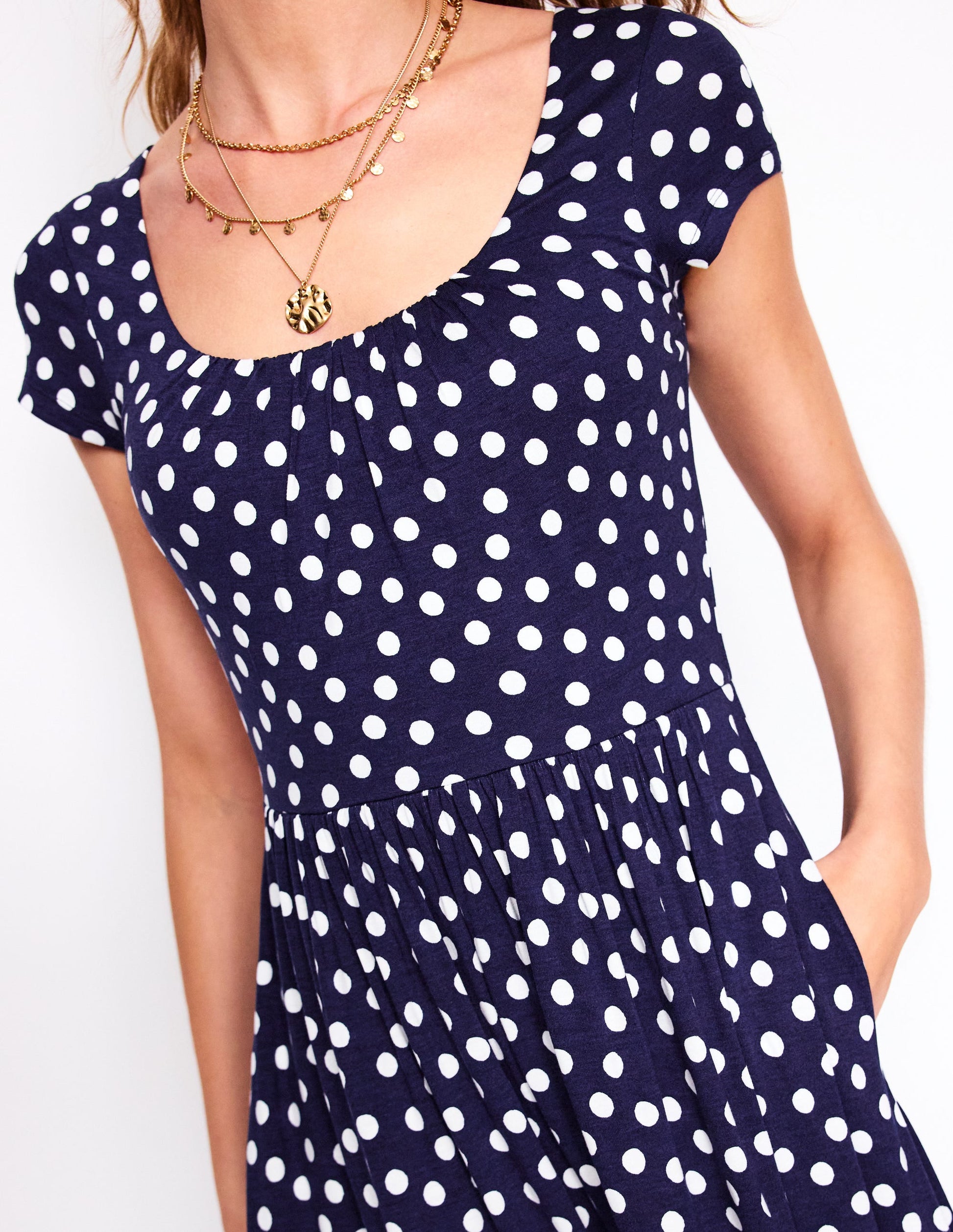 Samantha Scoop Jersey Dress-French Navy, Painted Dot-2