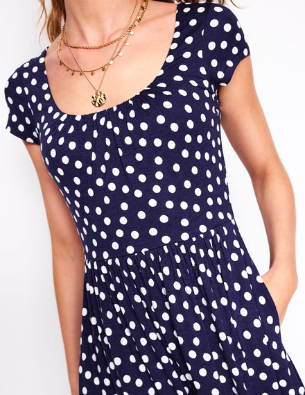 Samantha Scoop Jersey Dress-French Navy, Painted Dot