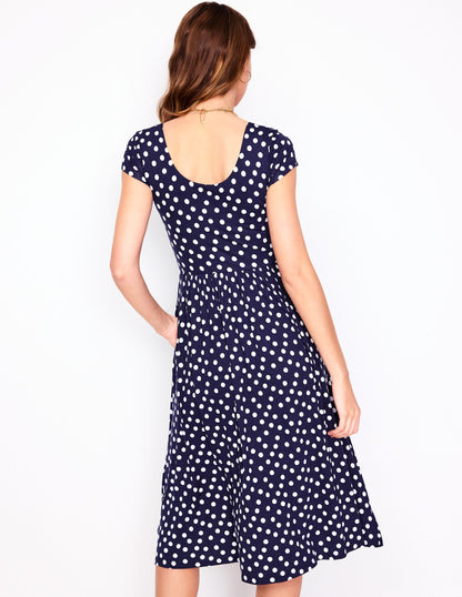 Samantha Scoop Jersey Dress-French Navy, Painted Dot-3