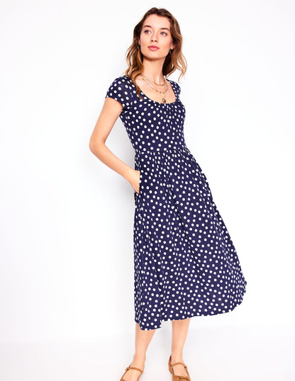 Samantha Scoop Jersey Dress-French Navy, Painted Dot-4