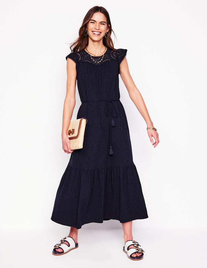 Juliet Broderie Midi Dress-Navy