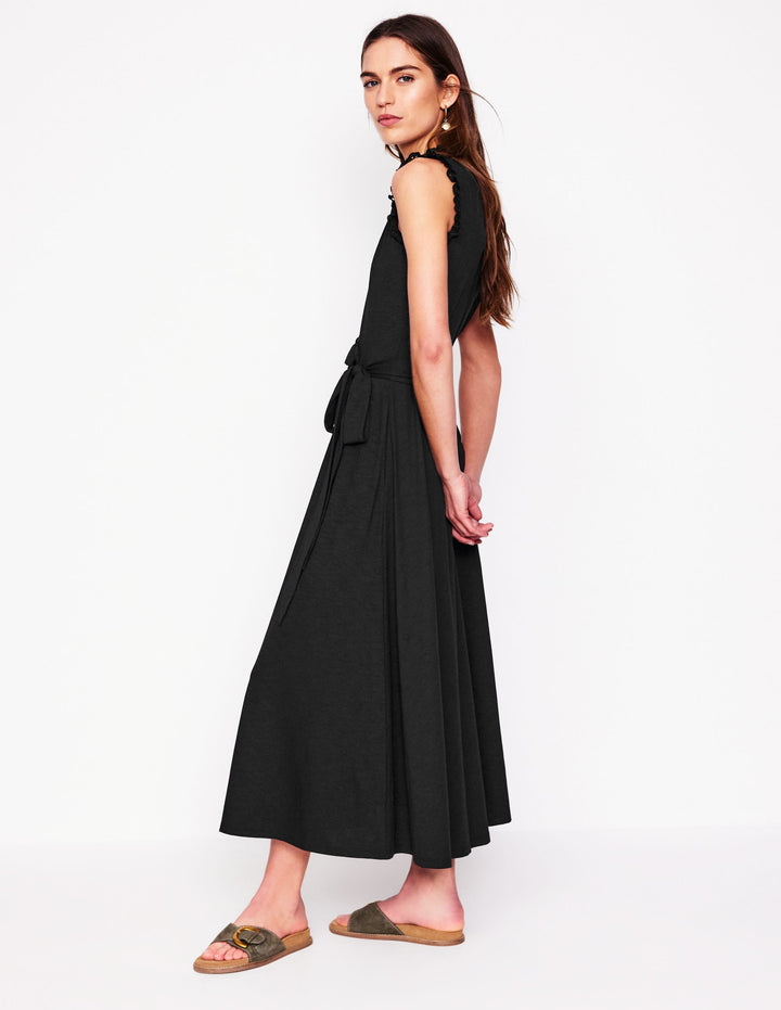 Aria Broderie Trim Midi Dress-Black
