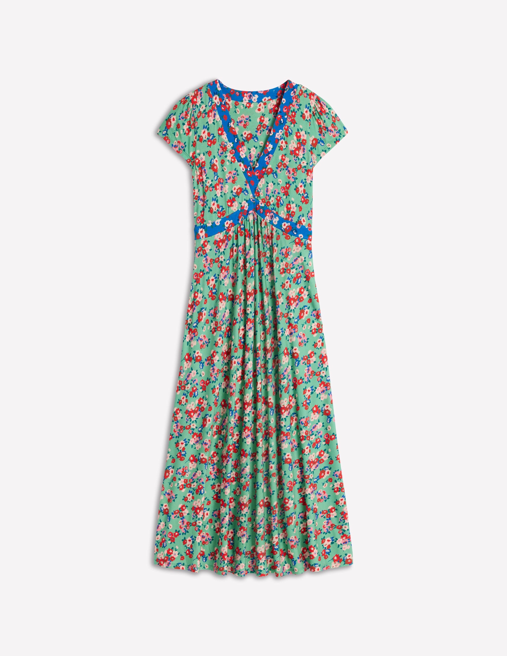 Bias Cut Jersey Midi Dress-Jade, Painterly Posy - Image 5