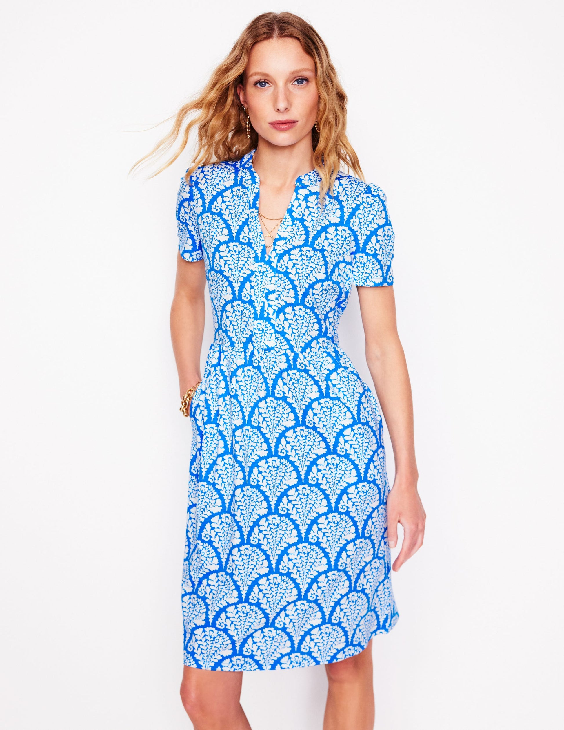 Naomi Short Sleeve Dress-Cerulean Blue, Blossomy-1