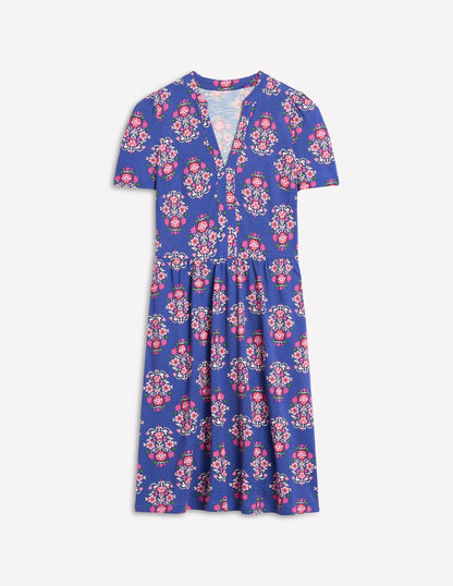 Naomi Short Sleeve Dress-Bright Blue, Wildflower Stamp-6