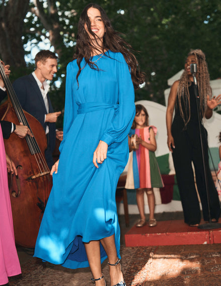 Blouson Sleeve Midi Dress-Gallery Blue