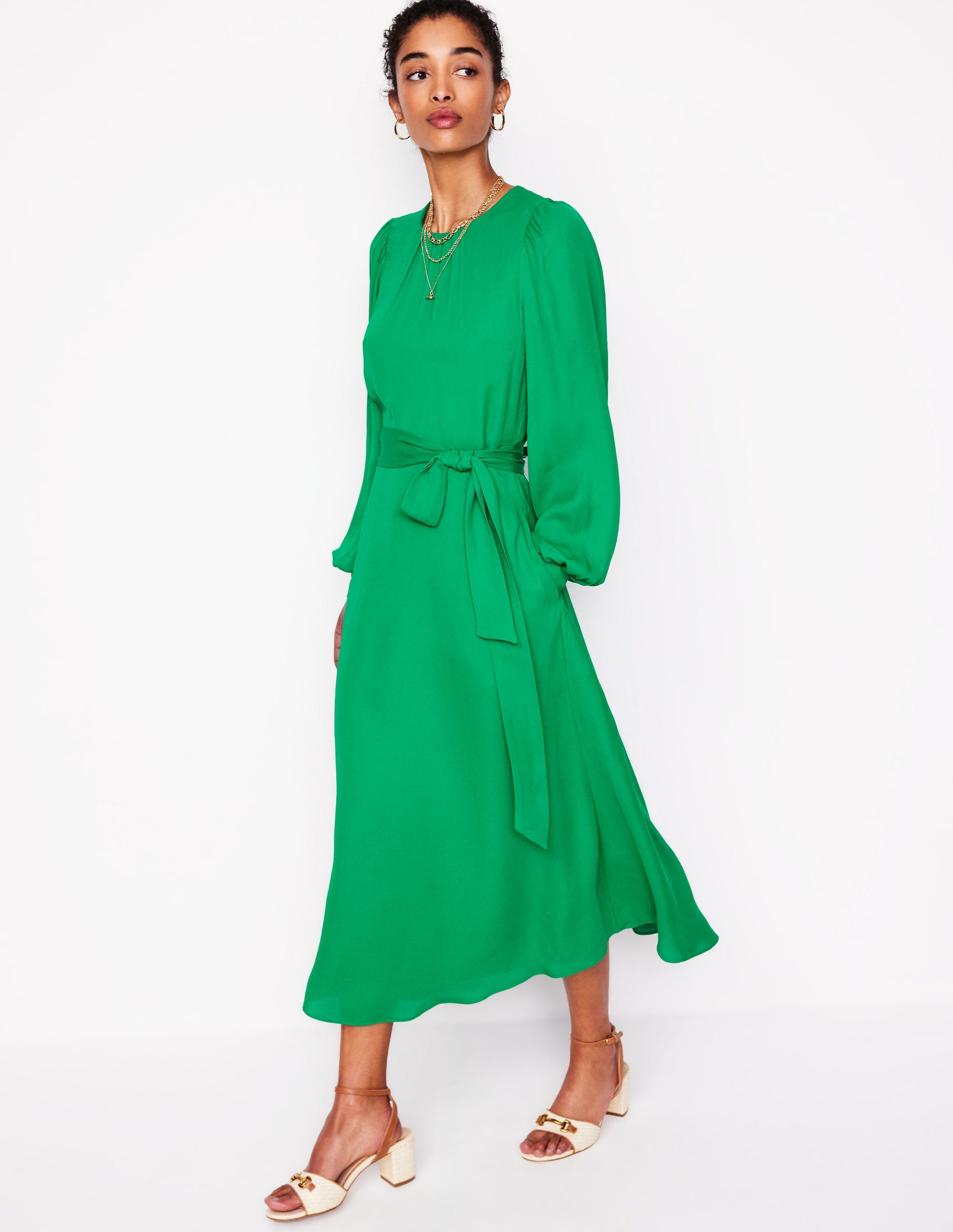 Blouson Sleeve Midi Dress-Rich Emerald Boden Global