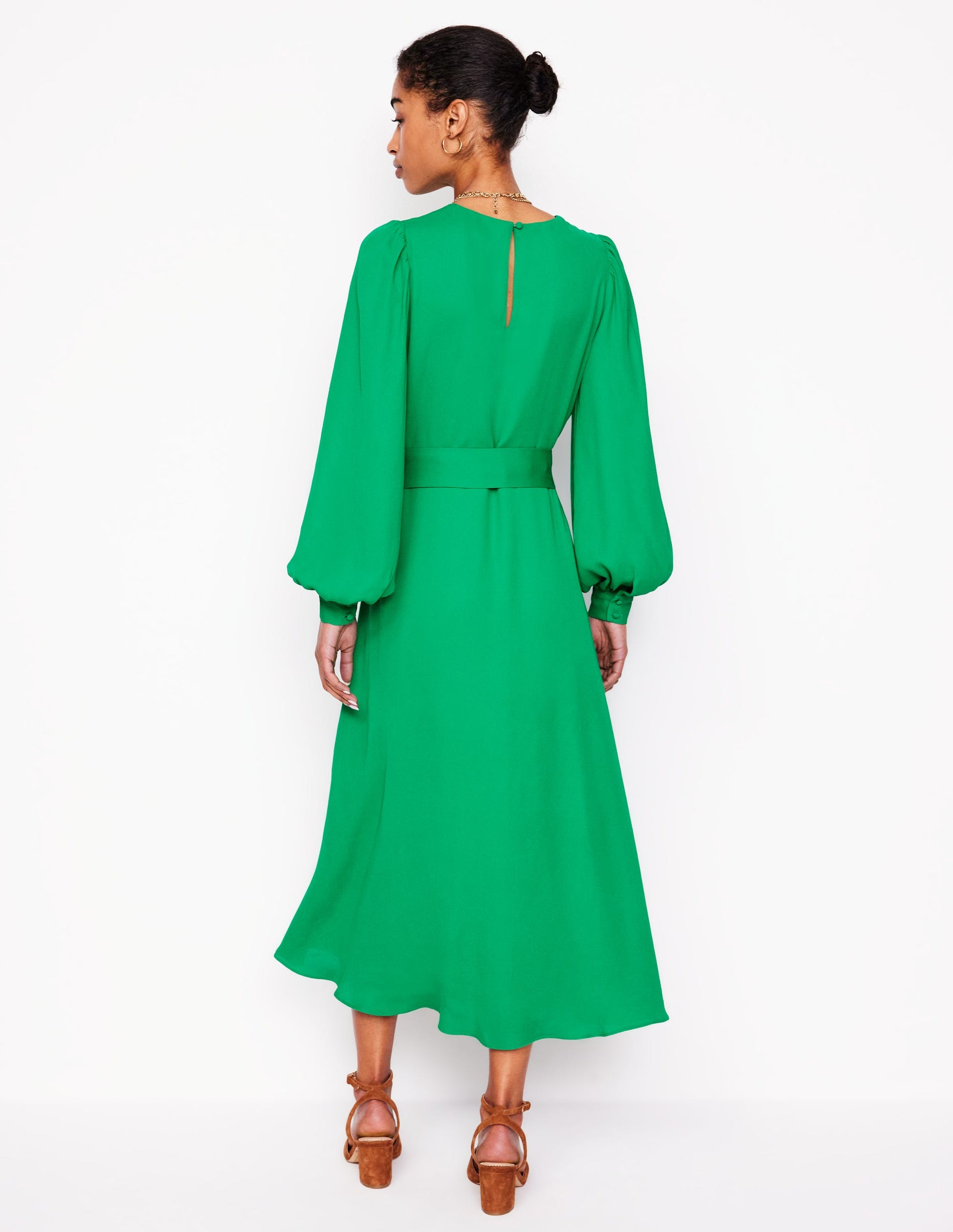 Blouson Sleeve Midi Dress-Rich Emerald | Boden Global Blouson Sleeve Midi Dress-Rich Emerald | Boden Global