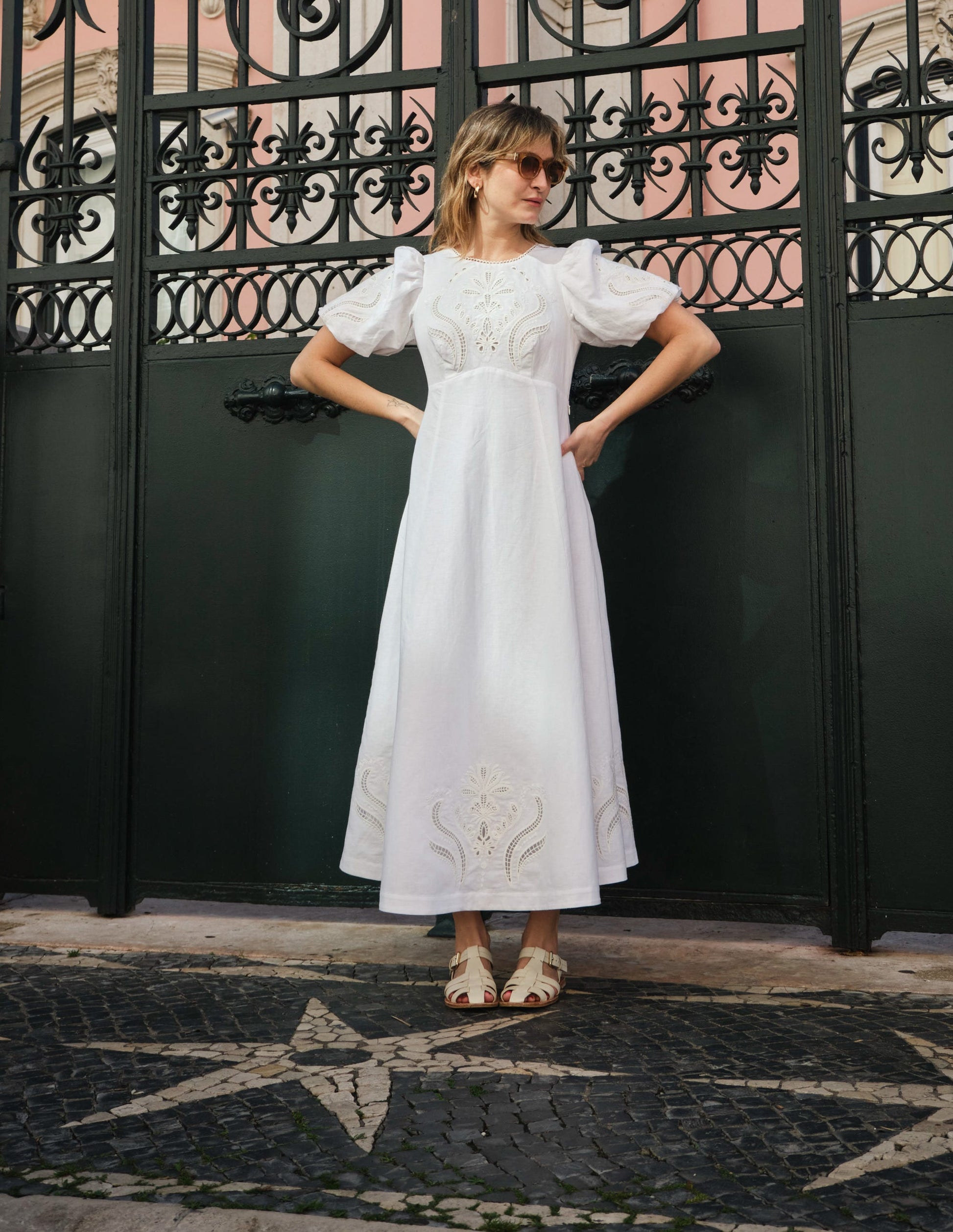 Empire Broderie Tea Dress-White-5