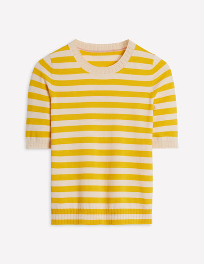 Emilia Cotton Crew T-shirt-Yellow and Ivory Stripe