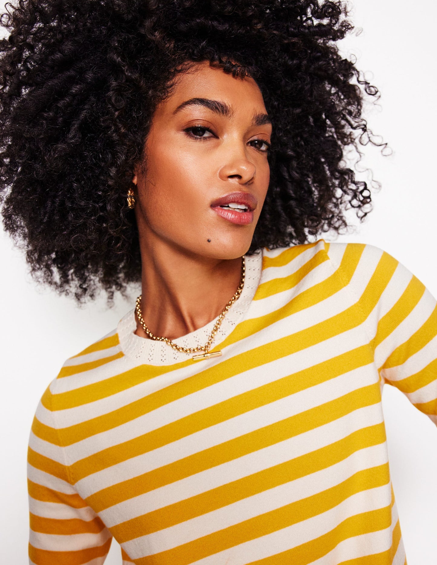 Emilia Cotton Crew T-shirt-Yellow and Ivory Stripe