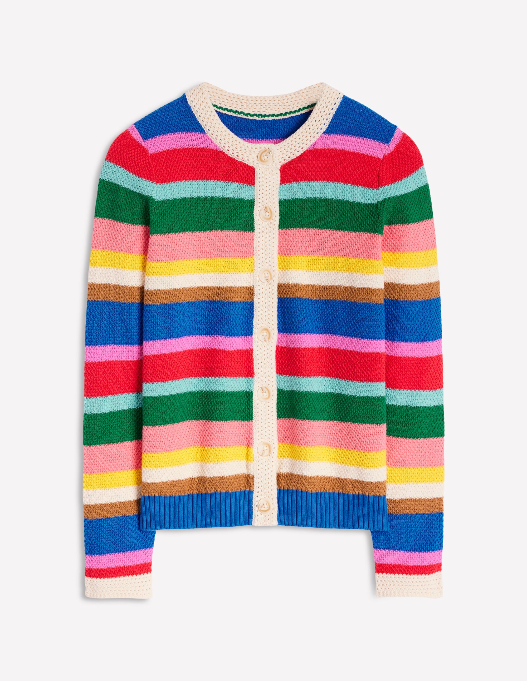 Callie Crochet Trim Cardigan-Bright Rainbow Stripe Large - Image 8