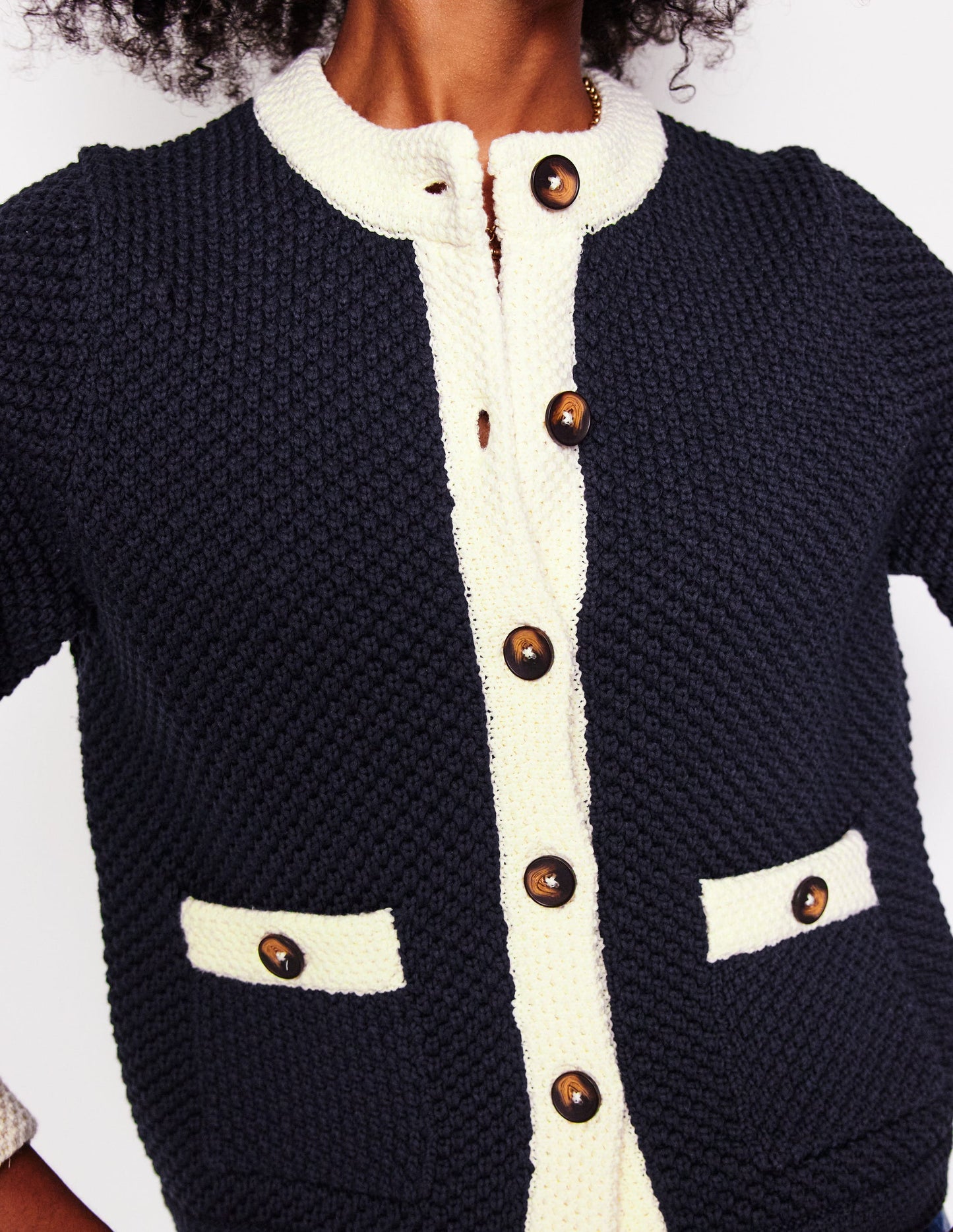 Libby Knitted Jacket-Navy/Warm Ivory