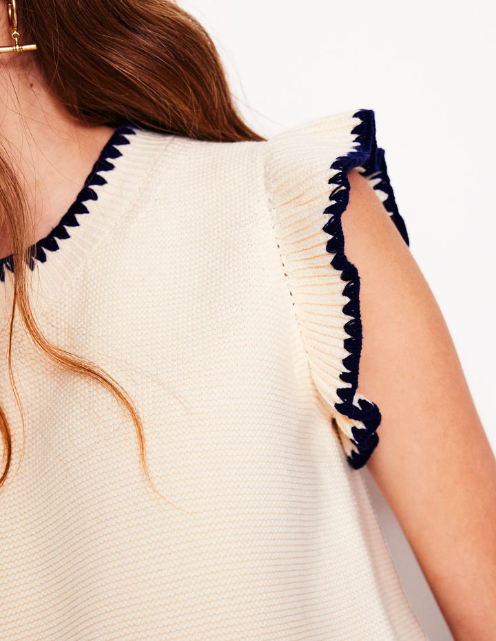 Lena Stitch Detail Tank-Warm Ivory