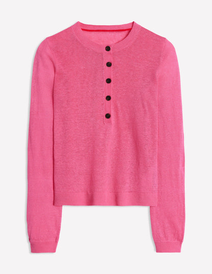 Liv Henley Linen Jumper-Pink Rose