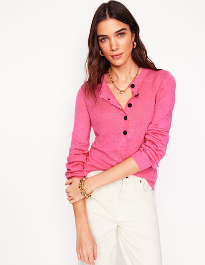 Liv Henley Linen Jumper-Pink Rose