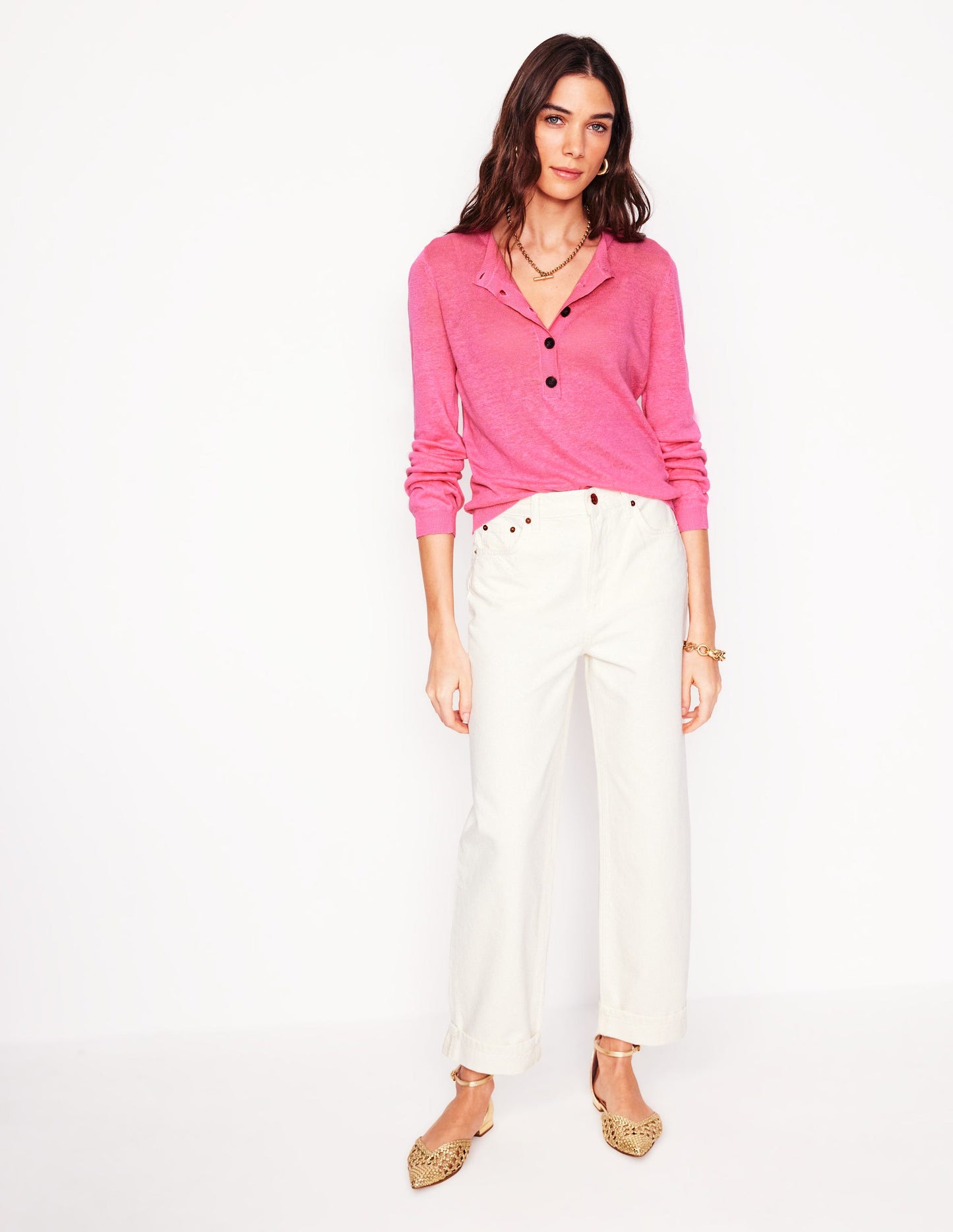 Liv Henley Linen Jumper-Pink Rose