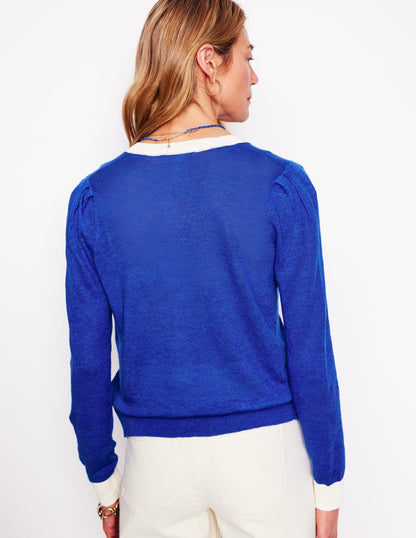 Liv V-Neck Linen Cardigan-Bright Blue